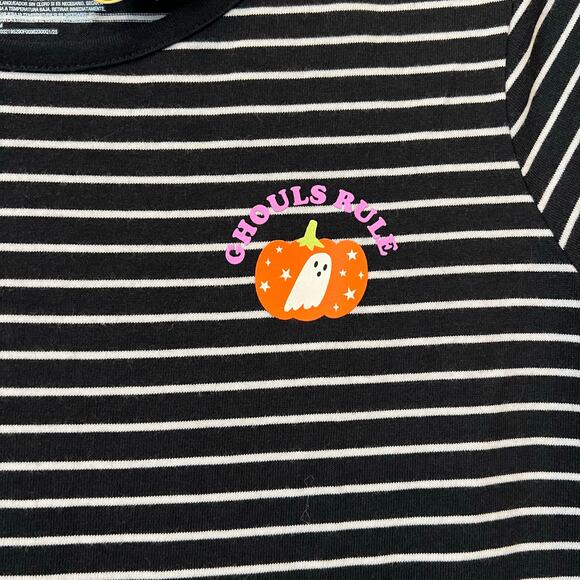 Cat & Jack Ghouls Rule black white stripe Halloween Dress Short Sleeve Plus - Picture 4 of 6